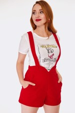 Vintage-shorts: Miss Red ROSALIE - Røde Fløjelsshorts med Seler